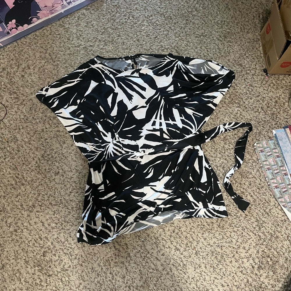 Tiana B. Monochrome Leaf Pattern Dress
